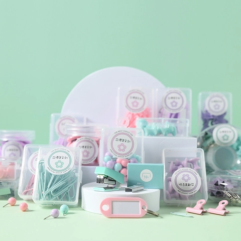 Macaron Kantoorbenodigdheden Binder Clips Paperclips Nietmachine Punaises Sleutelhangers Voor Kantoor School Bureau Organisatie