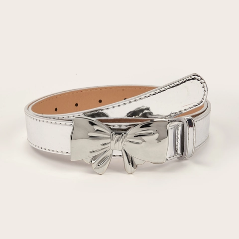 Cintura Da Donna In Pelle PU Con Fibbia A Fiocco In Lega A Specchio Retro Moda Versatile Per Jeans E Vestiti Accessorio