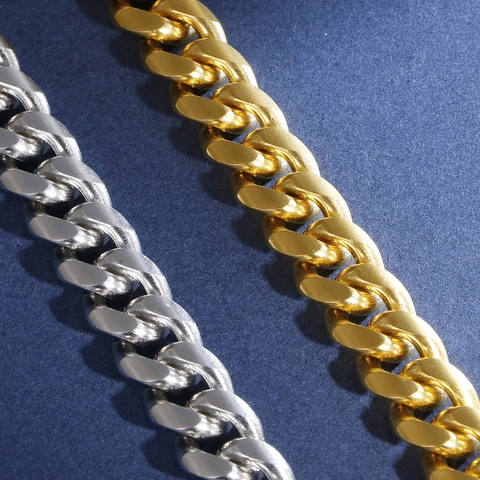 Bracciale Uomo Catena Cubana Acciaio Inossidabile Chiusura Magnetica Strass Stile Punk Hip Hop