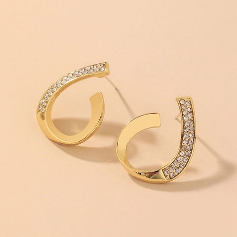 Geometric Water Drop Stud Earrings Alloy Rhinestone With 925 Sterling Silver Earring Post Gold Minimalist For Women