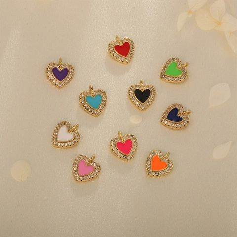 Heart Charms Pendants Copper Gold Plated Zirconia Enamel DIY Jewelry Making Accessories Elegant Small