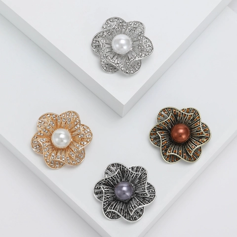 Spilla A Fiore Cavo Vintage Con Lega Strass E Imitazione Perla Artificial Per Donne Elegante Accessorio Per Abbigliamento