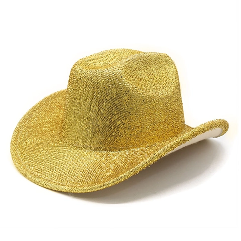 Cappello Da Cowboy Western Glitter Paillettes Filo Metallico Tesa Larga Jazz Scena Performance Festa Per Donna Uomo