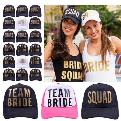 Berretto Trucker in Cotone Poliestere con Lettere Stampate Bride Squad Cappello da Baseball Regolabile in Mesh per Matrimonio Festa Addio al Nubilato Donna