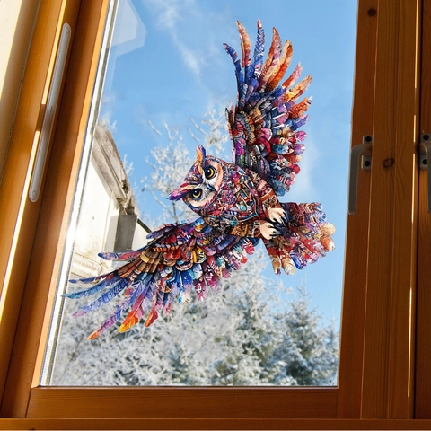 Künstlerische Eule Fensterbild Statisch Haftend Vinyl Aufkleber Bunte Buntglas Stil Doppelseitig Aufkleber Für Glas Deko