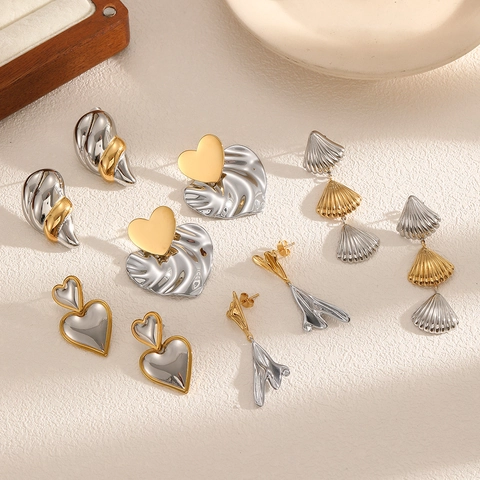 Mixed Metal Color Stainless Steel Earrings Heart Shell Geometric Fluid Metal Design Elegant Fashion Minimalist Jewelry Women