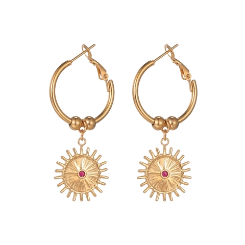 Orecchini A Cerchio Bohemien In Acciaio Inossidabile Placcato Oro Sole Teschio Croce Pendente Nappa Vintage Gioielli Geometrici Donna