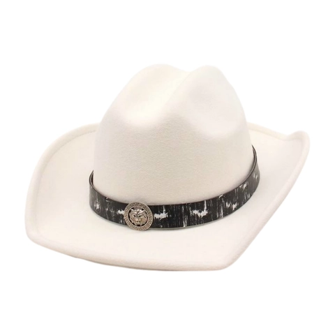 Retro Western Cowboy Hat For Men Women Wide Brim Felt Fedora With Lion Head Emblem Pattern Band Vintage Ethnic Style
