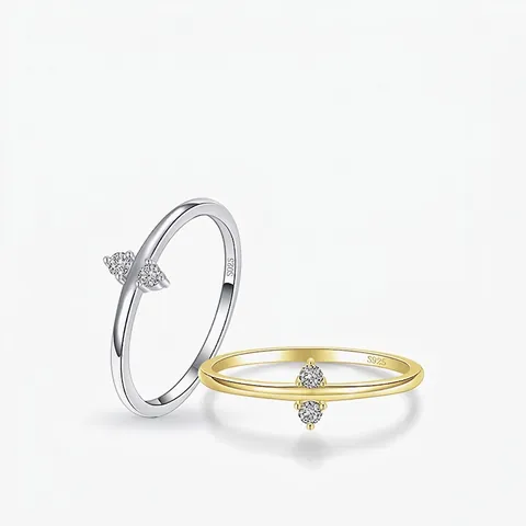 925 Sterlingsilber Ring Minimalistisch Doppel Strass Eingelegt Geometrischer Fingerring Elegant Leichter Luxus Schmuck Damen
