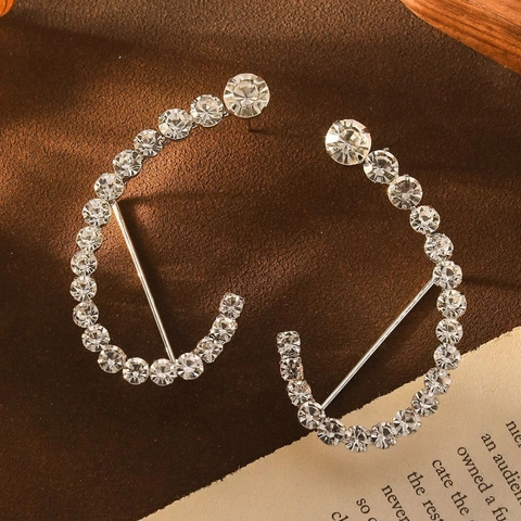 Orecchini A Gancio Curvo Con Strass Geometrici Rame Con Perno In Argento Gioielli Di Moda Di Lusso Da Donna
