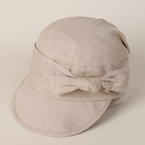 Cappello Newsboy Da Donna Misto Lino Cotone Decorazione Fiocco Traspirante Protezione Solare Regolabile Elegante Retro