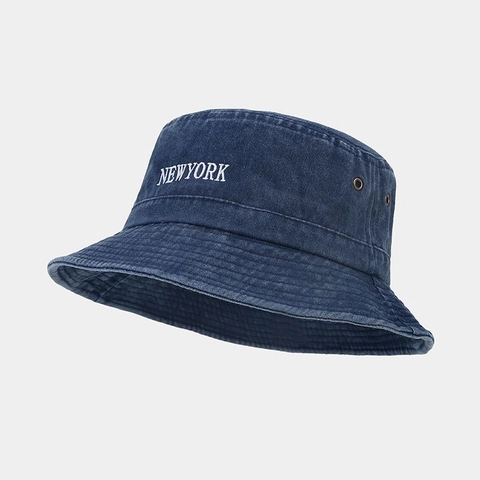 Chapeau Bob Brodé New York Coton Lavé Style Américain Vintage Respirant Œillet Chapeau De Soleil Bassin Unisexe