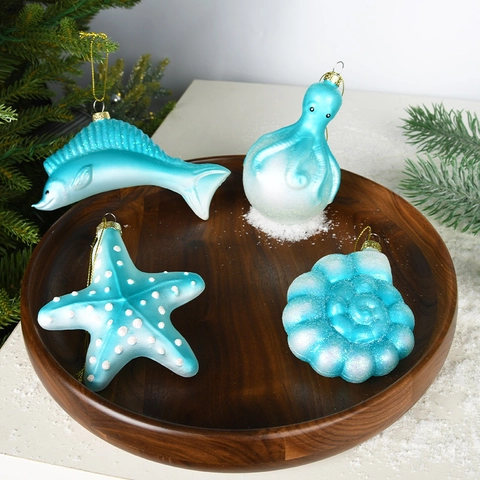Christmas Tree Ornaments Ocean Theme Glass Hanging Decorations Mermaid Jellyfish Starfish Glitter For Holiday Party
