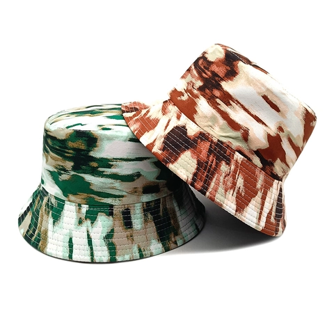 Omkeerbare Tie Dye Vissershoed Polyester Zonbescherming Opvouwbaar Graffiti Print Casual Outdoor Voor Dames Heren