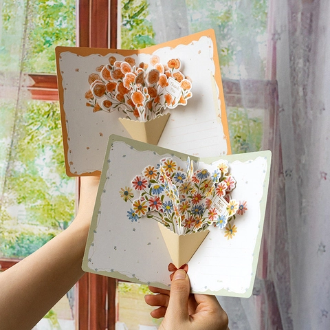3D Pop Up Greeting Card Handmade Paper Floral Bouquet For Mothers Day Thanksgiving Birthday Teacher Valentine Gift With Envelope