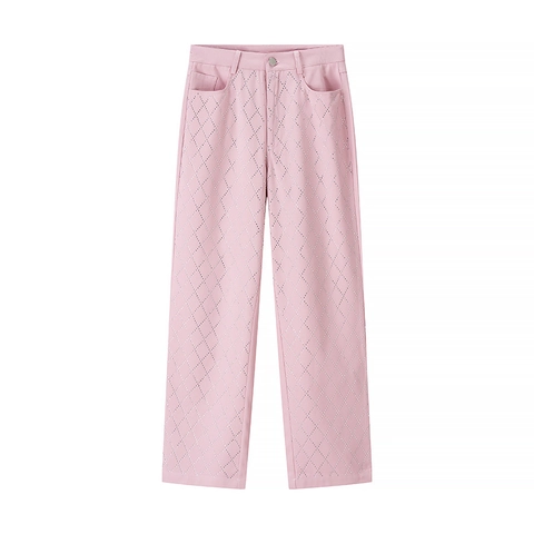 Rosa Strass Diamant Gitter Gerade Bein Hose Y2K Amerikanischen Stil Mittlere Taille Denim Hose Für Frauen