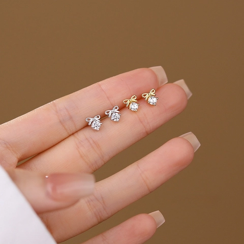 925 Sterling Silver Bowknot Zirconia Stud Earrings For Women Small Delicate Minimalist Bow Zirconia Earrings Jewelry Gift