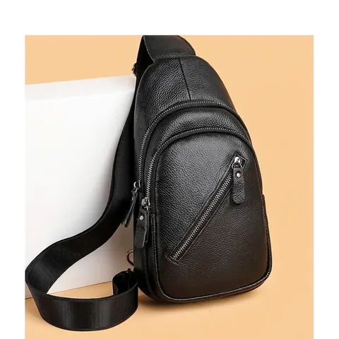 Borsello Monospalla Uomo Vera Pelle Borsa A Tracolla Business Casual Tasche Con Cerniera Multipla Nero