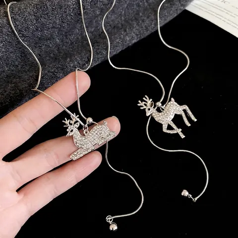 Collier Pendentif Renne Strass Longue Chaîne Pull Alliage Pour Femmes Bijoux Noël Élégant Ajustable
