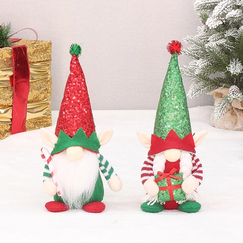 Ornement en Peluche Gnome de Noël Fait à la Main Avec Paillettes Elfe Nain Décoration de Table Pour Maison Fête Cadeau Rouge Vert