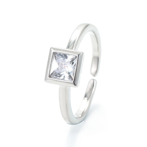 Fashion Square Zirconia Copper Open Ring For Women Men Minimalist Geometric Adjustable Finger Ring Gold Silver Jewelry