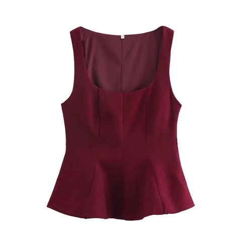 Women Sleeveless Peplum Top Polyester Solid Color Slim Fit Waist Cinching Sexy Vest