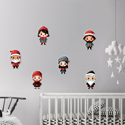 Adesivi Murali Di Natale Cartone Animato PVC Babbo Natale Gnomi Elfi Per Finestra Frigorifero Decorazione Festiva Carino Colorato