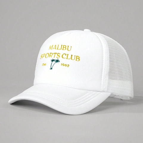 Gorra Trucker Bordada Malibu Sports Club Algodón Malla Transpirable Ajustable Snapback Sombrero Sol Verano Estilo Vintage