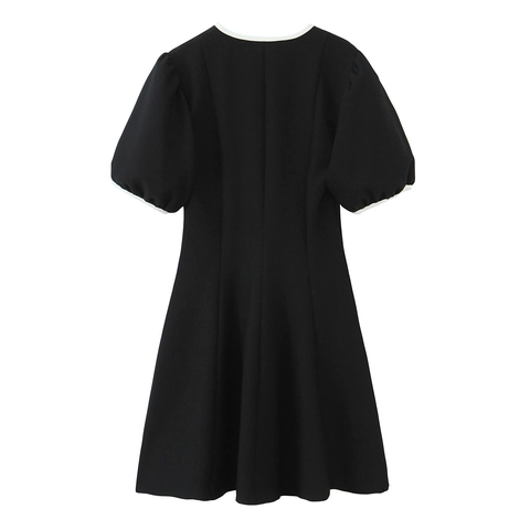 Mujer Mini Vestido Poliéster Color De Contraste Cuello En V Manga Abullonada Lazo Dulce Elegante Casual Verano Manga Cortα