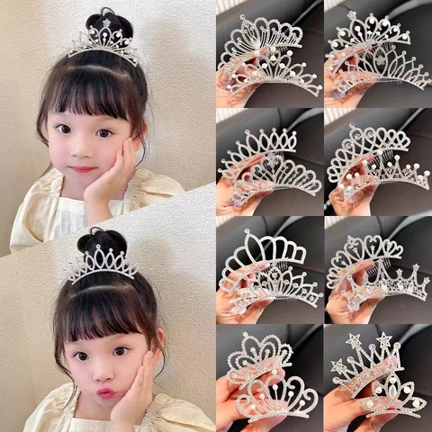 Pettine Per Capelli A Corona Da Principessa Per Bambini Strass Finta Perla Artificial Lega Tiara Scintillante Ragazze Festa Copricapo Elegante