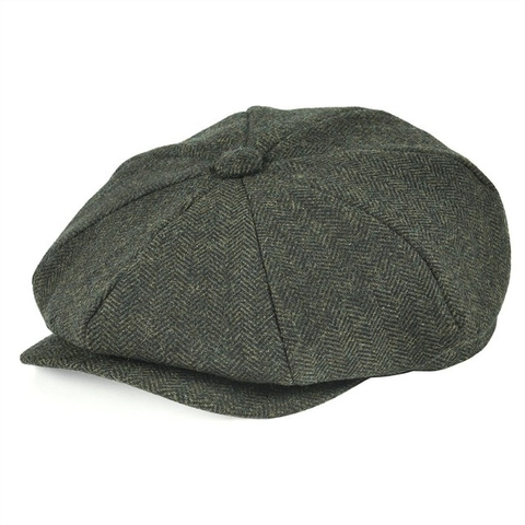 Newsboy Pet Wolmix Visgraatmotief Retro Britse Stijl Achthoekige Platte Hoed Voor Heren Klassiek