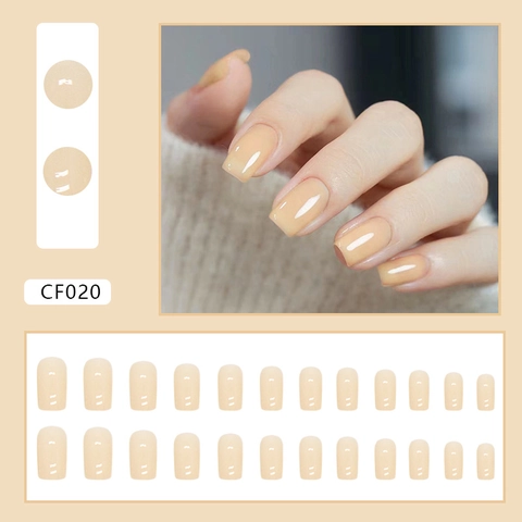 Uñas Postizas Brillantes De Presión Medianas Largas Forma Cuadrada Europea Color Sólido Amarillo Crema Manicura DIY Elegantes