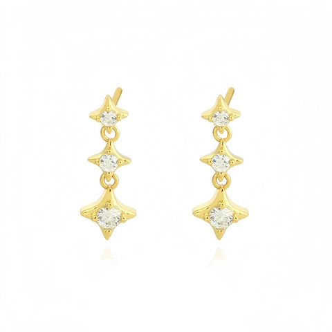 Abgestufte Stern Ohrhänger 925 Sterling Silber Zirkonia Vier Zackige Sterne Langer Drop Eleganter Schmuck Für Damen