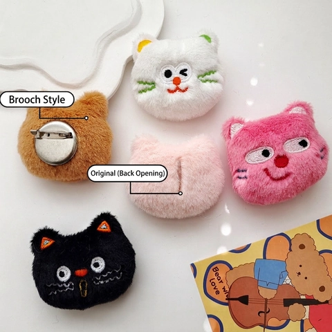 Cute Cartoon Plush Cat Head Brooch Embroidery Faux Fur Animal Face Pin Badge Decorative Accessory For Bag Clothes Hat