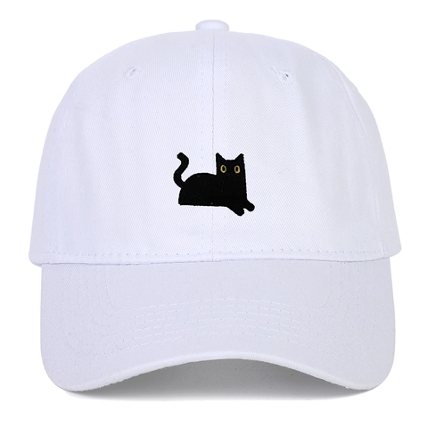 Casquette De Baseball Broderie Chat Noir Mignonne Coton Réglable Dessus Souple Pare-Soleil Extérieur Sport Hip Hop
