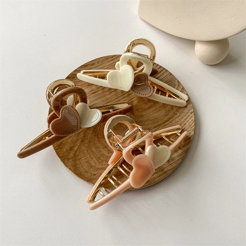 Elegante Hart Legering Acryl Haarklem Koreaanse Stijl Haai Clip Zoete Haaraccessoires Voor Vrouwen Meisjes