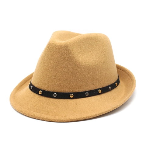Chapeau Fedora En Feutre De Laine Avec Bande Noire Rivets Or Argent Chapeau Jazz Rétro Pour Hommes Femmes