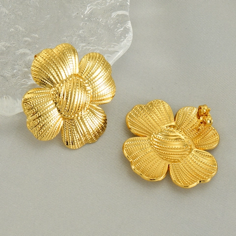 Sunflower Flower Stud Earrings 18K Gold Plated Stainless Steel Vintage Statement Fashion Jewelry For Women
