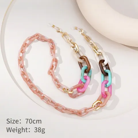 Kleurrijke Acryl Hars En Legering Bril Ketting Boho Mode Schakelketting Antislip Trendy Dames Accessoire