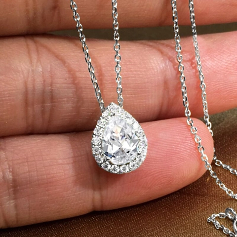 Peer Geslepen Smaragd Zirkoon Hanger Ketting Koper Vintage Elegant Traanbedel Sieraden Voor Vrouwen Cadeau