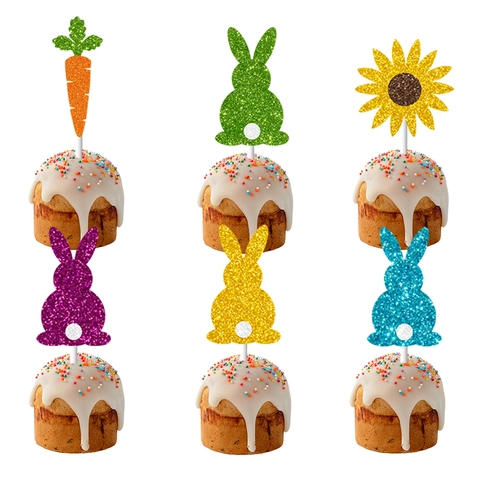 Decorazioni Per Torte Buona Pasqua Carta Luccicante Coniglio Carota Girasole Forniture Per Feste Festive Colorate