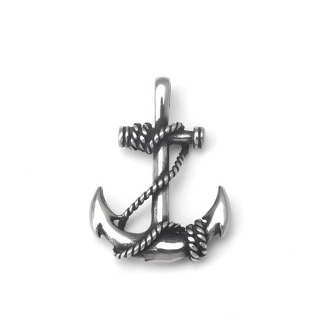 Retro Ship Anchor Pendant Necklace Stainless Steel Pirate Rope Wrapped Nautical Jewelry For Men Vintage Silver Color