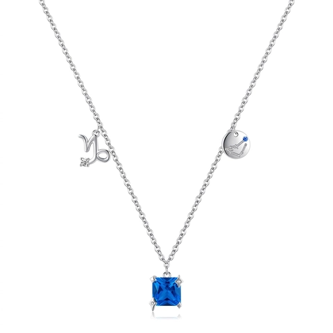 Capricorn Zodiac Necklace 925 Sterling Silver Square Blue Cubic Zirconia Constellation Pendant Jewelry For Women