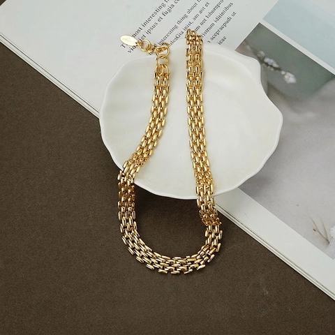 Goldene Mesh Gliederkette Halskette Messing Vergoldet Vintage Hip Hop Schmuck Für Damen Luxus Schlüsselbein Choker