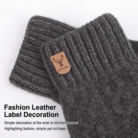 Mens Winter Warm Knitted Gloves Alpaca Wool Blend Touchscreen Compatible Fleece Lined Thermal Windproof Fashion