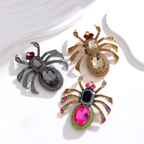 Vintage Spider Brooch Crystal Rhinestone Insect Breastpin Jewelry For Women Party Banquet Fashion Accessory Gift