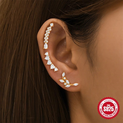 925 Sterling Silver Pink Zirconia Butterfly Heart Saturn Ear Cartilage Stud Earrings Gold Plated Screw Ball Back Piercing Jewelry For Women