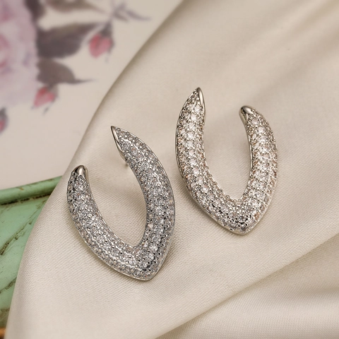 Boucles D'oreilles Créoles En Forme De U Géométriques Irrégulières Pour Femmes Cuivre Pavé AAA Zircone Luxe Style Fer À Cheval