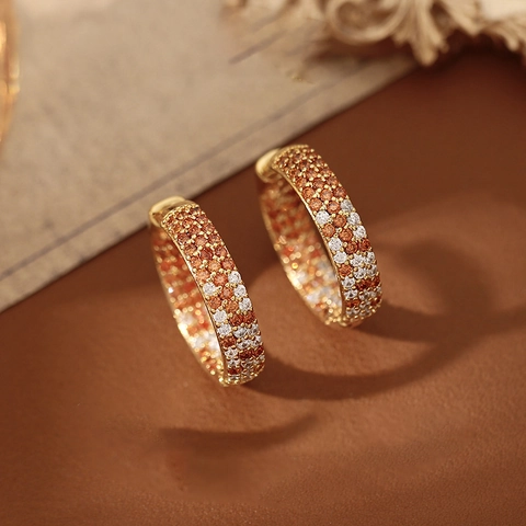 Huggie Hoop Ohrringe Legierung Vergoldet Orange Weiß Zirkonia Vintage Elegant Schmuck Für Damen