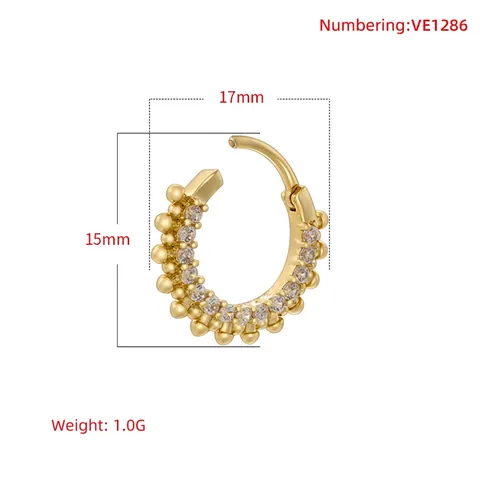 Orecchini A Cerchio In Rame Zircone Vintage Hip Hop Geometrico Perlato Huggies Per Donne